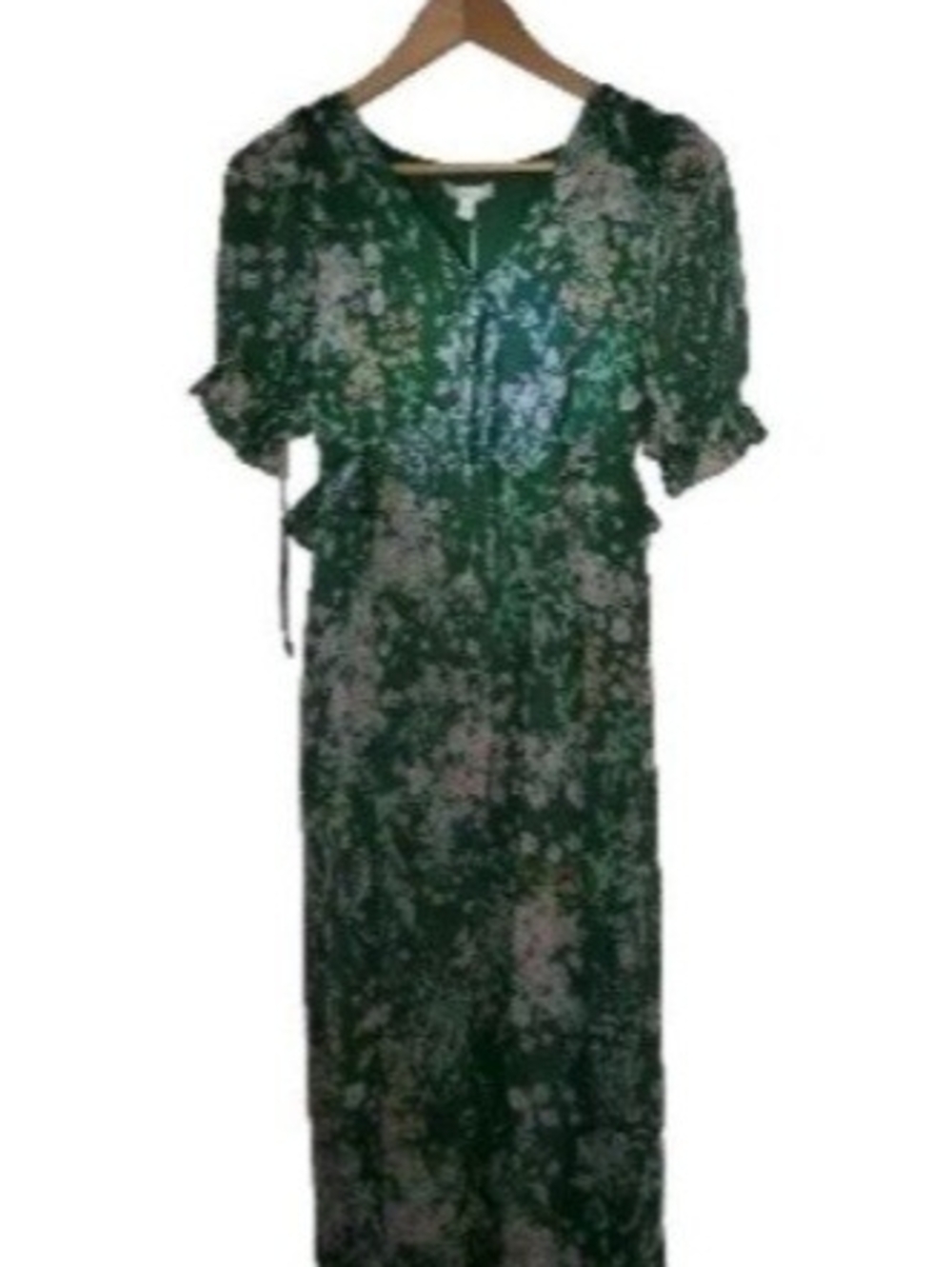 LC Lauren Conrad Green Floral Midi Dress with Tie Waist